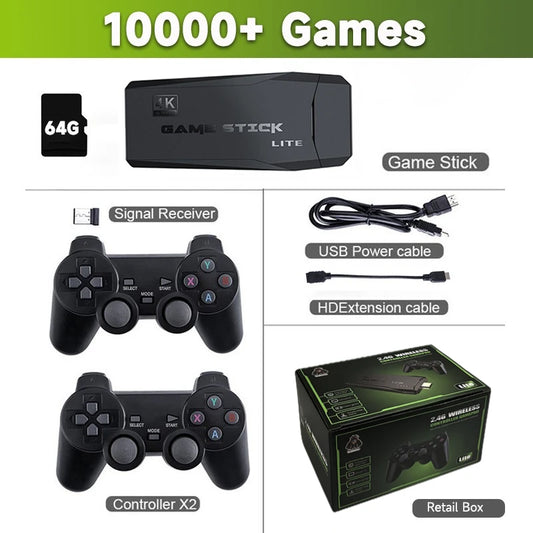 Consola reto M8 de 64 GB con 10.000 juegos, mando inalámbrico dual de 2,4 G, 4K ideal para regalo.