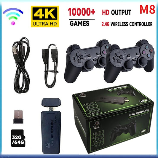 Consola reto M8 de 64 GB con 10.000 juegos, mando inalámbrico dual de 2,4 G, 4K ideal para regalo.